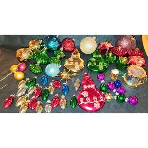 Vintage Bright Christmas Ornament Set Assorted Colors Shapes Holiday Decorations